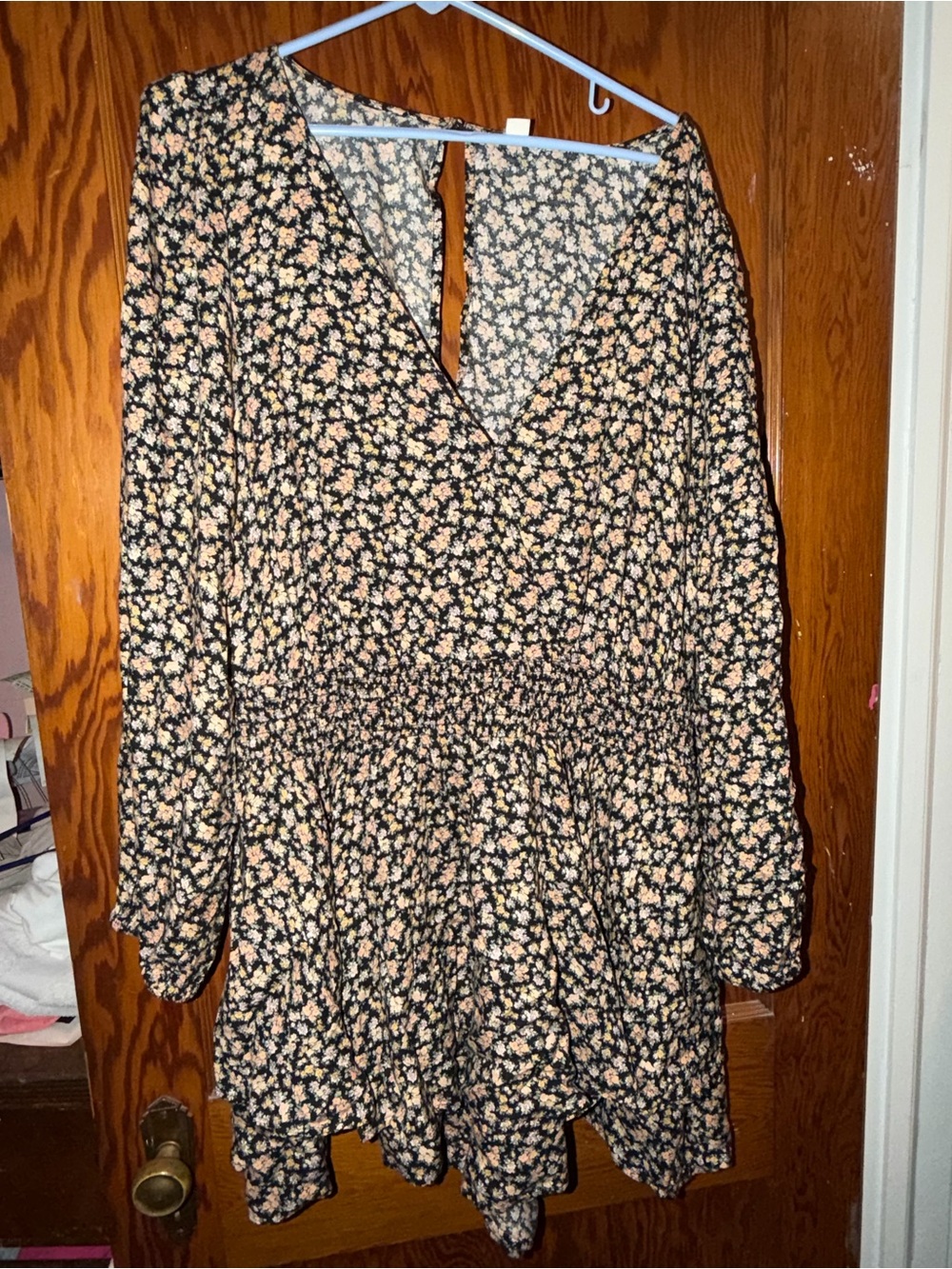 American Eagle Outfitters Black Mini Dress with Yellow and White Floral Pattern - Picture 2 of 3